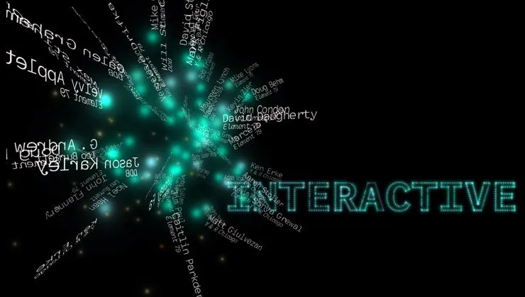 Blue-green name particle cluster for Interactive category